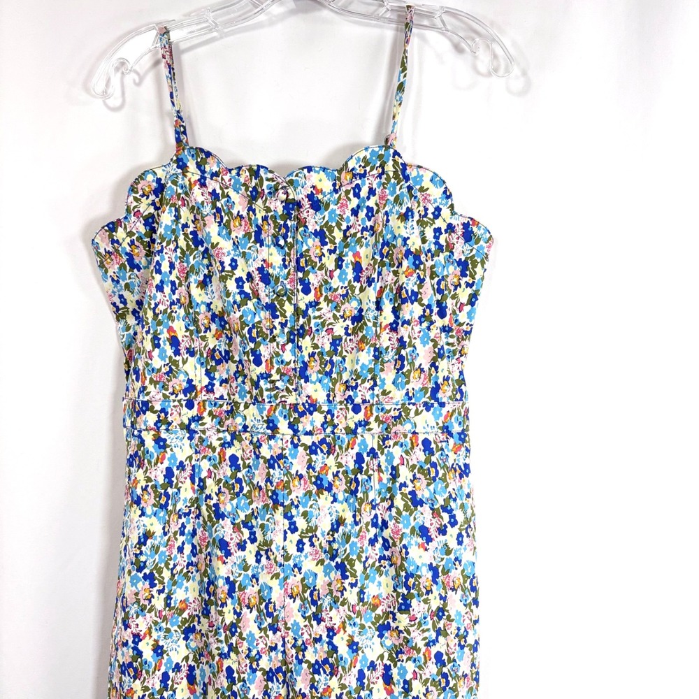 Maeve Anthropologie Pantsuit Blue Yellow Floral Wide Leg Size 14 Cottage